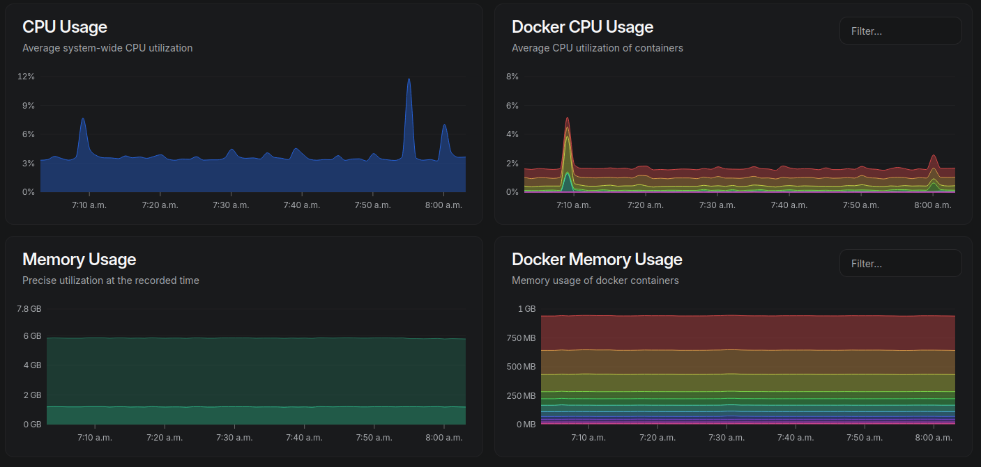 a screenshot of the individual graphs in the Beszel dashboard