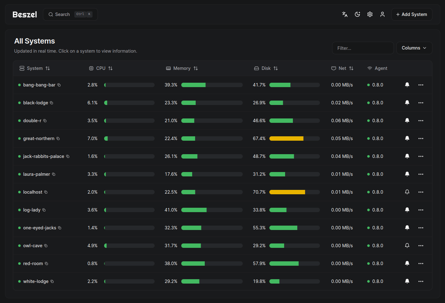 a screenshot of the Beszel dashboard