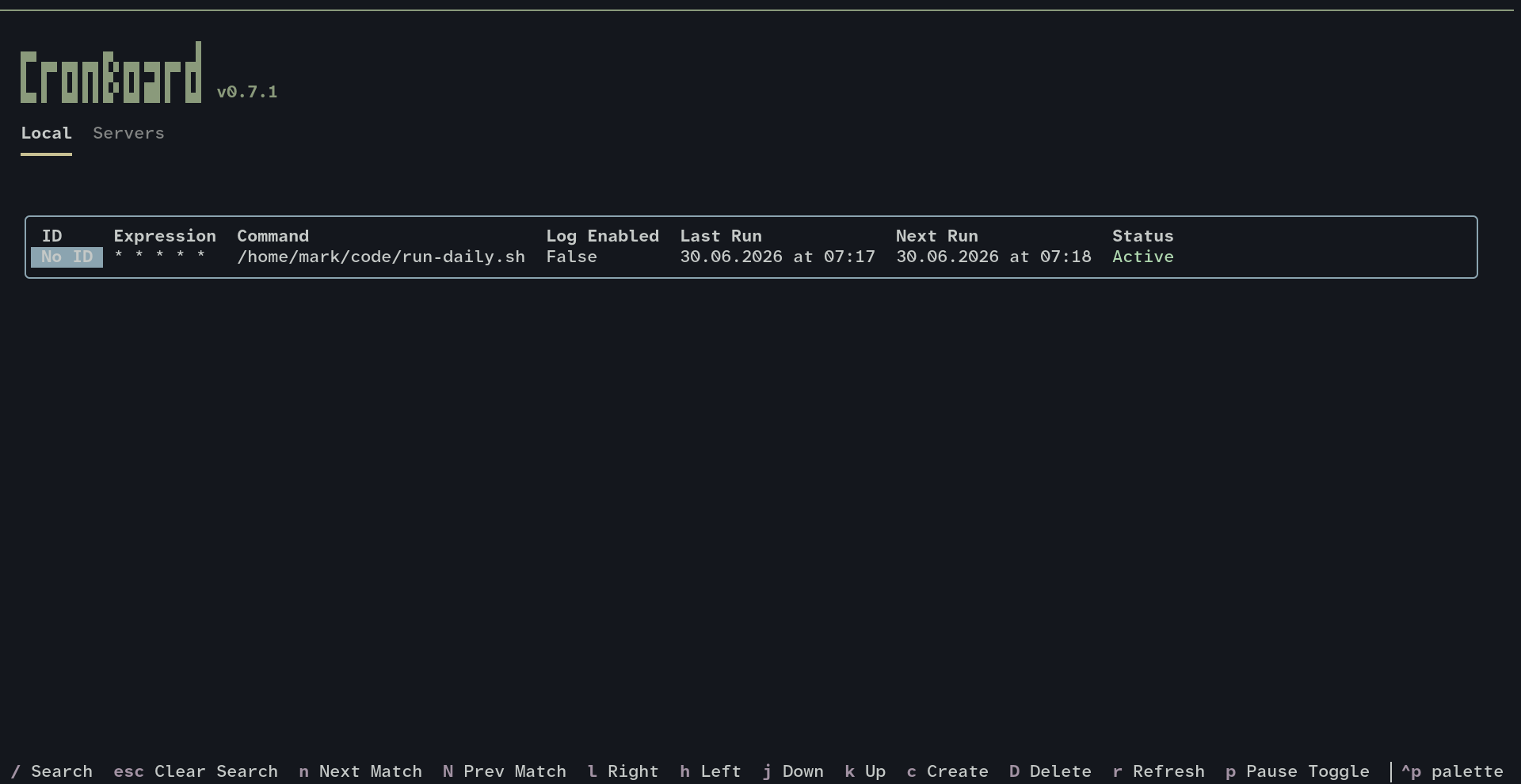 a screenshot of the cronboard TUI program