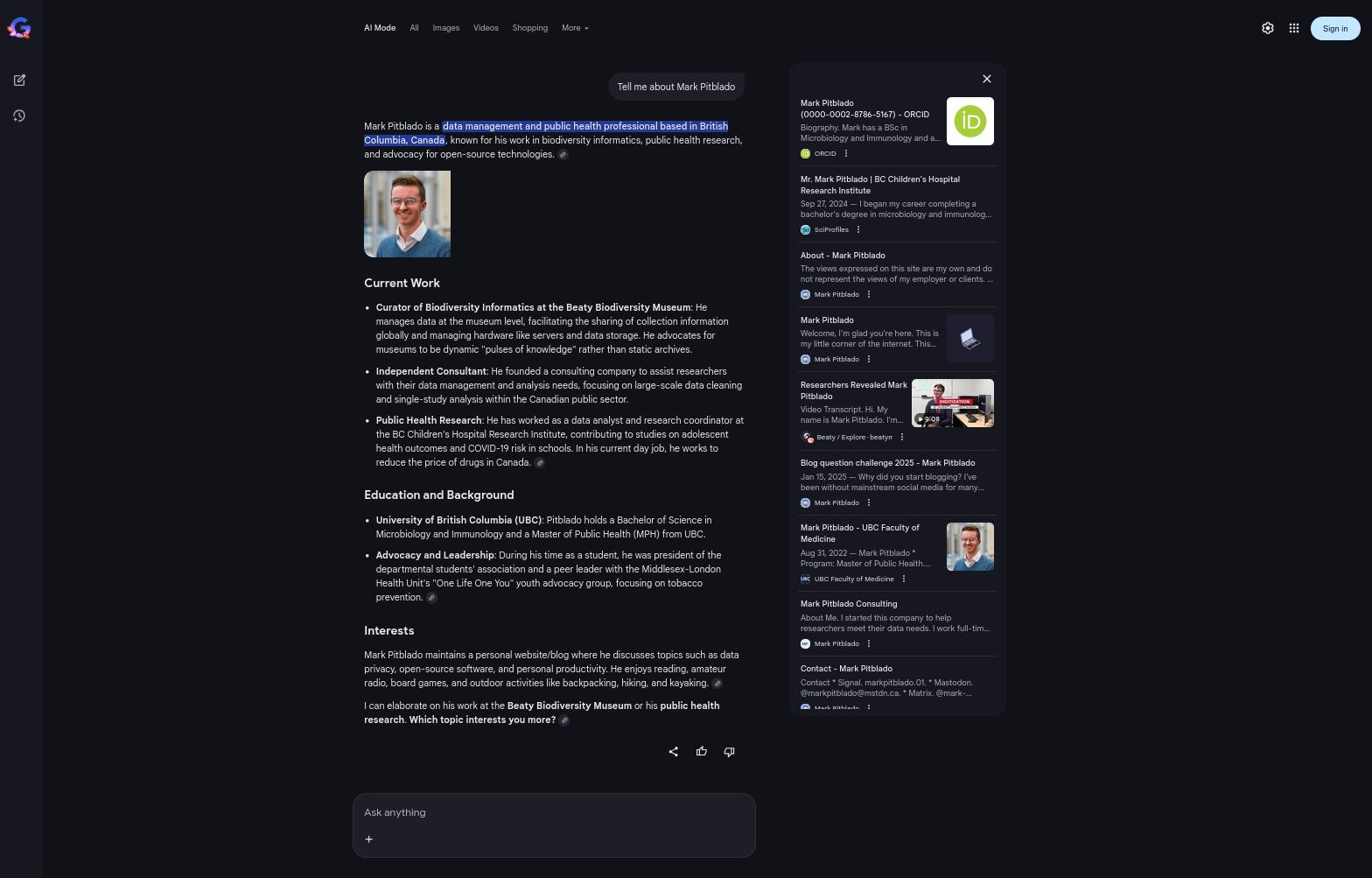 a screenshot of the google ai summary for me