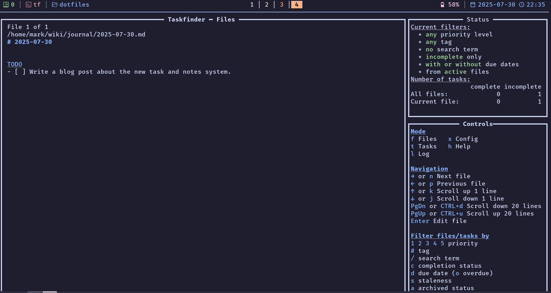 a screenshot of the taskfinder interface